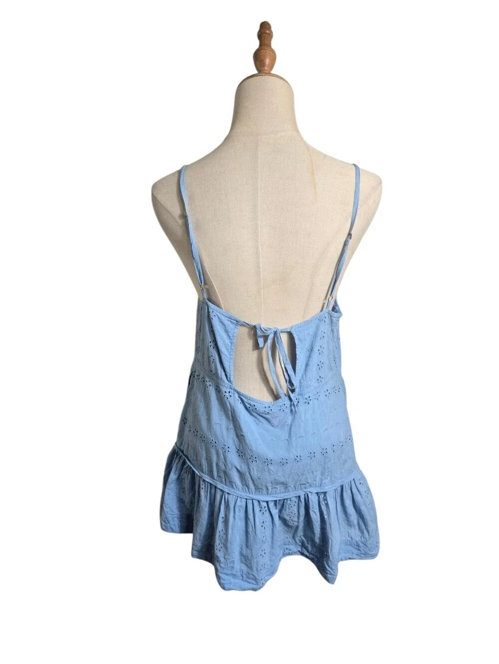 Free People All Caught Up Tunic Baby Blue Eyelet Open Back Long Top